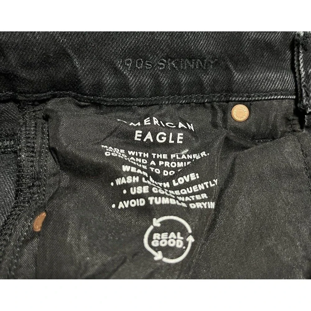 American Eagle Women's Mom Jeans Size 2 Long 90’s Skinny Light Distressing Black